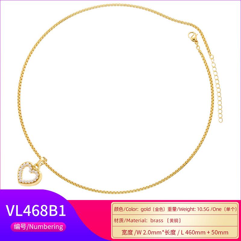 Copper Inlaid Artificial Pearl Love Pendant Necklace Femininity Hollow Heart Peach Heart Neck Chain Vl468