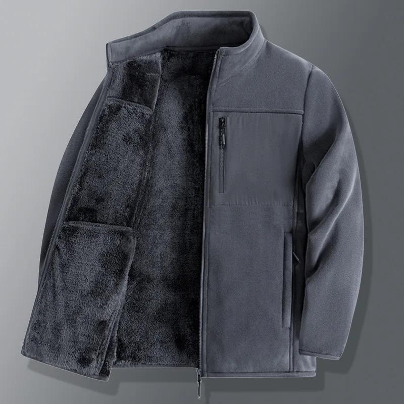 Herren Zip Up Grüne Fleecejacke Herbst Winter Warm Arbeitsmäntel Herren Reißverschlusstaschen Jacke Wandern Training Oberbekleidung Windbreaker