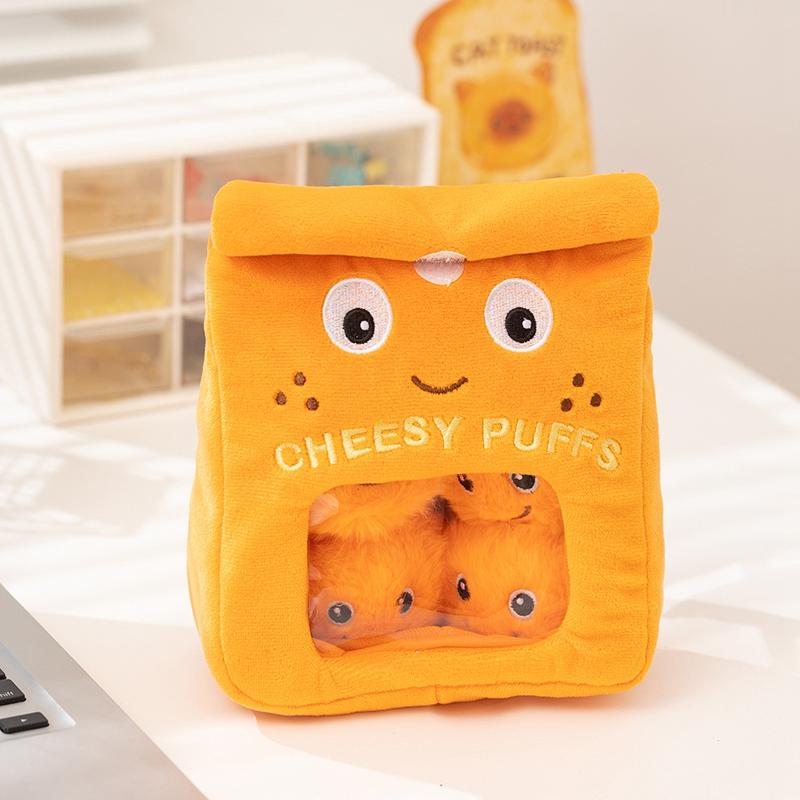 Süßer Käse-Snack-Beutel Plüschtier Orange Quadratisch Mit Bommel Snacks Drinnen Und Kawaii Gesicht Weicher Kuscheliger Akzent Kreativ 18cm