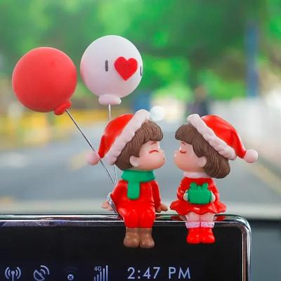 New Car Decoration Cute Cartoon Balloon Couples Action Figure Figurines Auto Interior Accessories for Christmas Girls Gifts