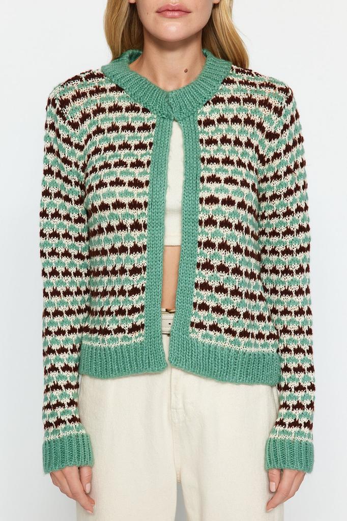 Women's Fashion Stylish Cardigan Mint Agraf Detailed Knitwear Cardigan