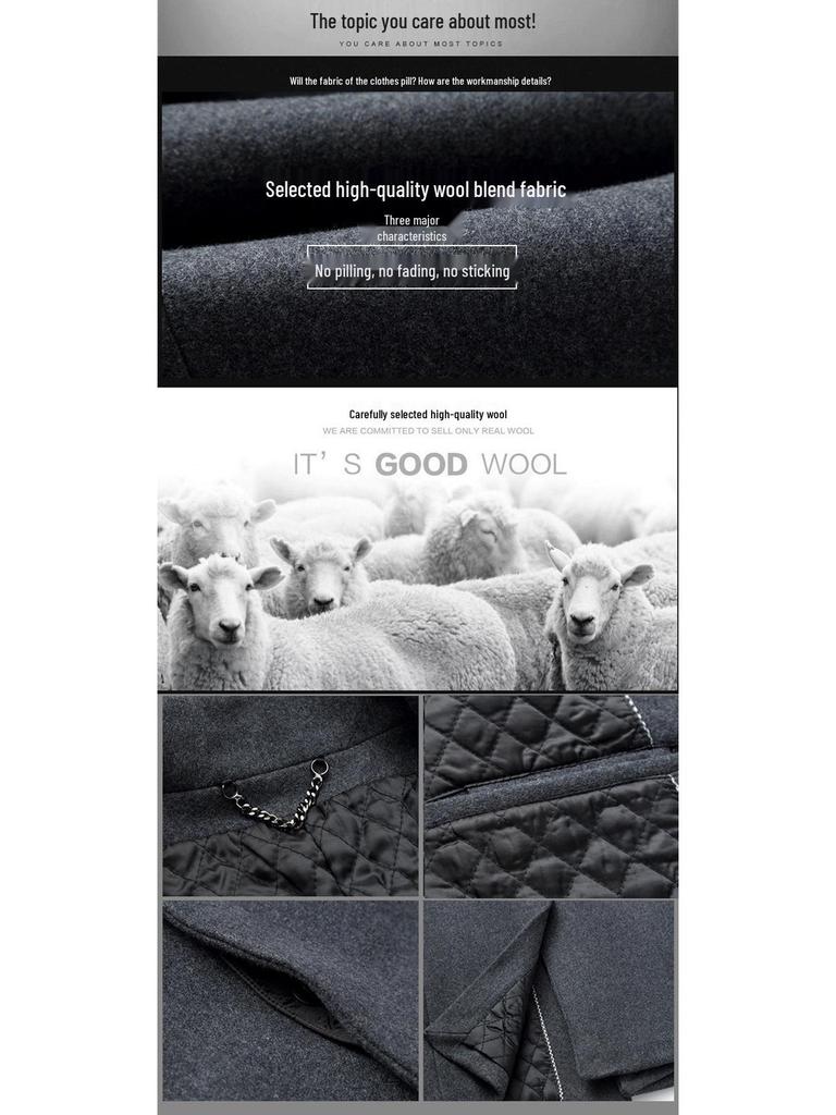 Men's Mid-Length Stand-up Collar Wool Blend Overcoat - Non-Iron Fashion Outerwear for Autumn/Winter 2020