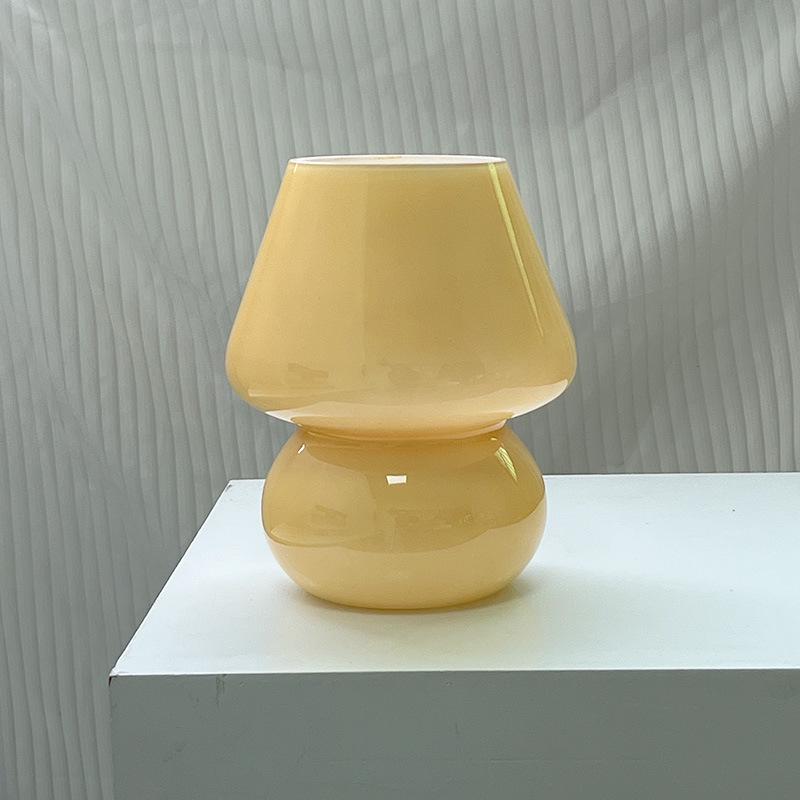 American Medieval Vintage Striped Glass Mushroom Table Lamp with USB - Retro Bedside Night Light