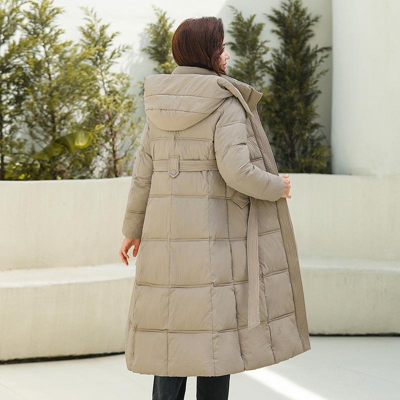 Thickened long over-knee down cotton-padded jacket, winter new waist and thin cotton-padded jacket
