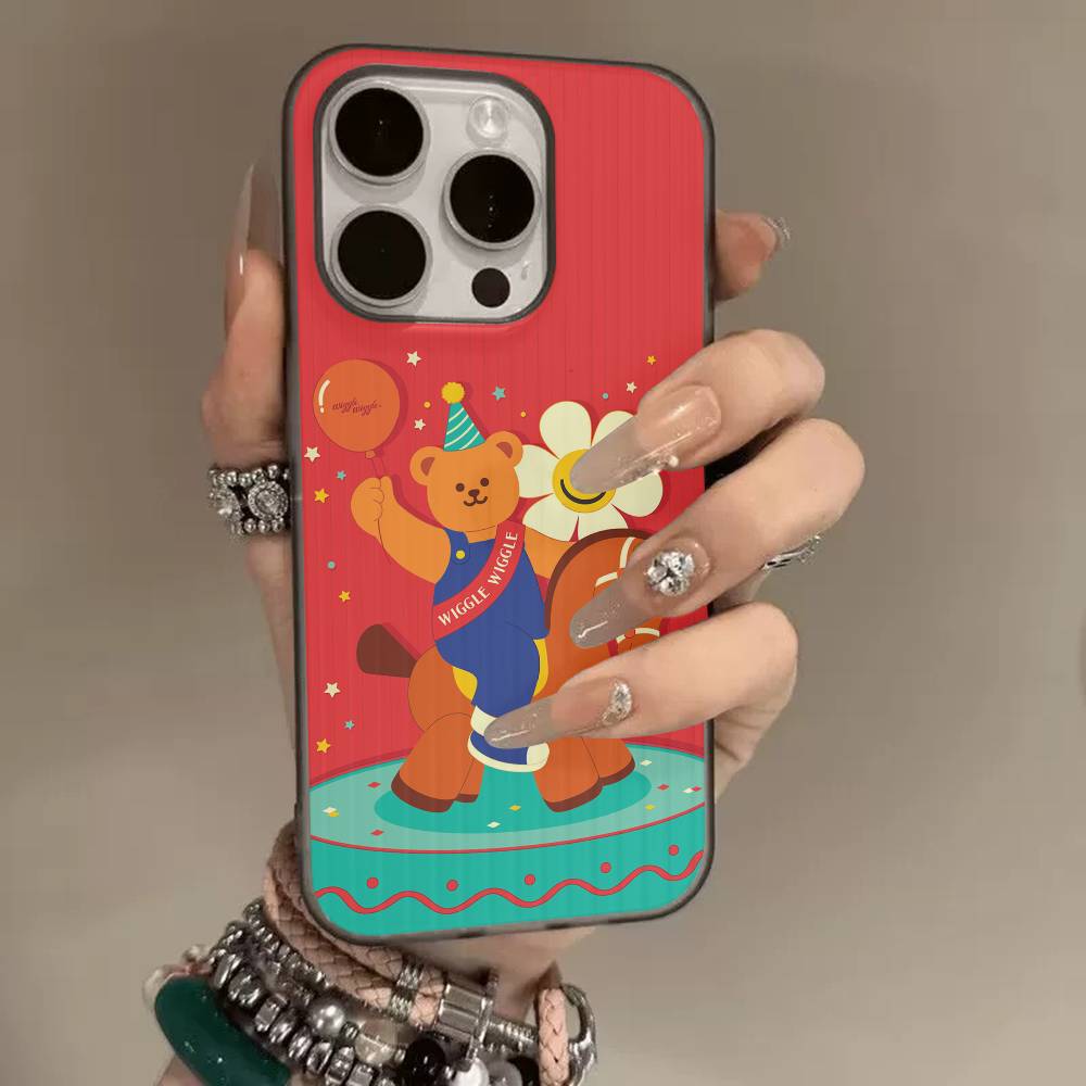 Cartoon Cute bear Phone Case For iPhone 16 15 17 Pro Air 11 12 13 14 Pro Max Plus Soft Ripple Silicone Cover Shell