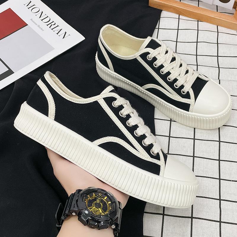 

парусиновые туфли мужские парные маленькие белые туфли дышащая мягкая подошва повседневные новые трендовые черные универсальные ретро-туфли для доски модная обувь 35 women чёрный