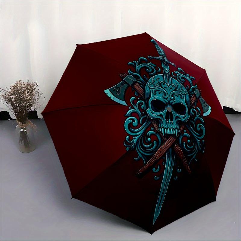 1pc Sword Skull Automatic Open/close Umbrella, 8-Rib sturdy structure, Portable Travel Umbrella, Parties, Everyday Use, 11130