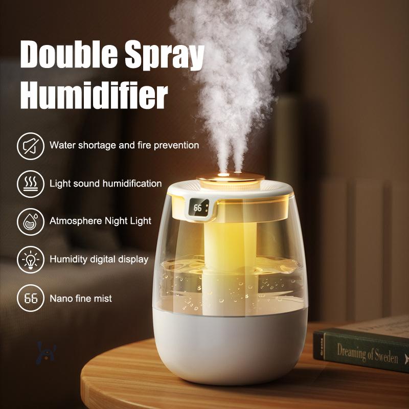 Air Humidifier 1300Ml Aroma Humidifier Double Spray Port Essential Oil Diffuser Usb Water Humidifier With Light For Home Office