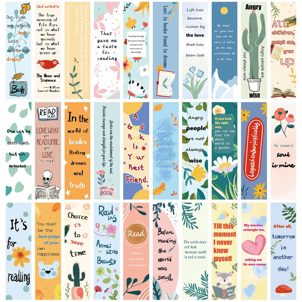 

30 шт. Закладки с принтом на тему чтения, подарок Харадзюку, для кафе, бумажные принадлежности, для студентов, очень подходят для книжных фанатов, студентов, закладка