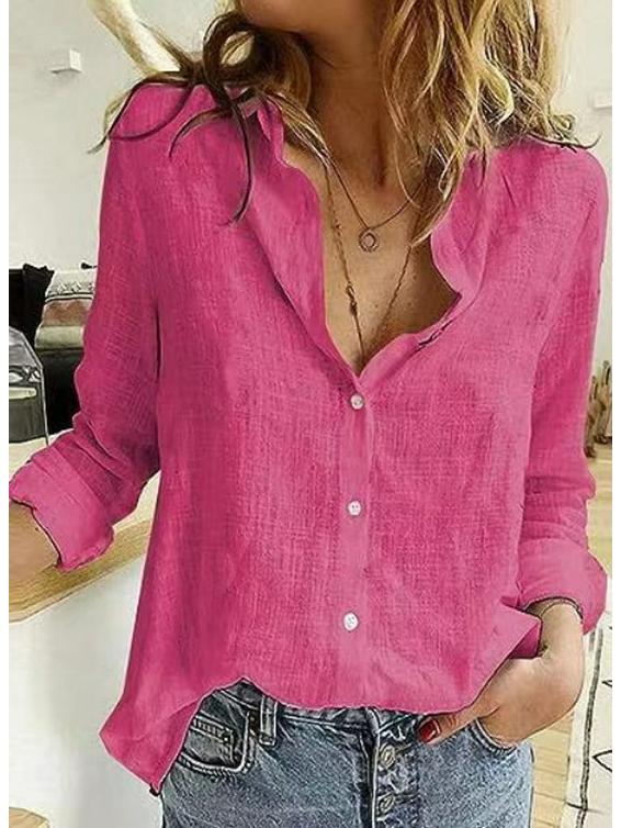 Solid Color Casual Loose Long-Sleeved Linen Shirt - 2022 Spring & Fall Collection