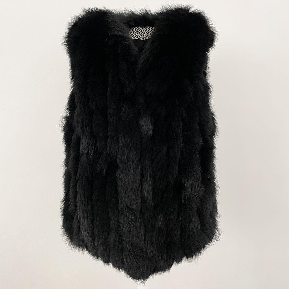 OFTBUY Winter Thickened Warm V-neck Natural Fox Fur Woven Fur Vest Women's Short Korean Style Casual Elegant