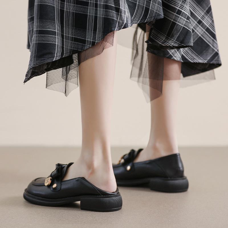 Women's British-Style 2025 Velvet Loafers - Genuine Leather, Black, Sizes 41-43, Flat Autumn Shoes