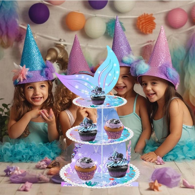 Convenient 3Tier Cupcake Stand Portable Cake Stand Convenient Cardboard Cupcake Tiers Stands for Different Gatherings