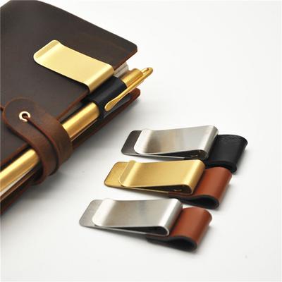 Material de Escritório Escolar Aço Inoxidável Couro Artesanal Clipes de Latão Clipe Porta-Caneta de Aço Inoxidável Pasta para Papel de Caderno de Diário