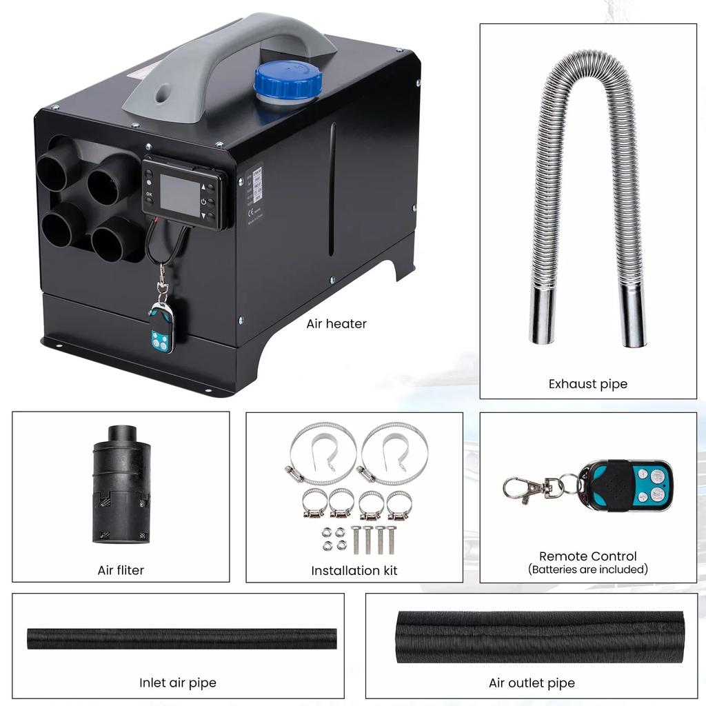 5KW 12V/24V Car Diesel Air Heater 4 Hole Outlet Parking Heater Low Noise Remote Car Heater Webasto for RV Trailer Van Boat