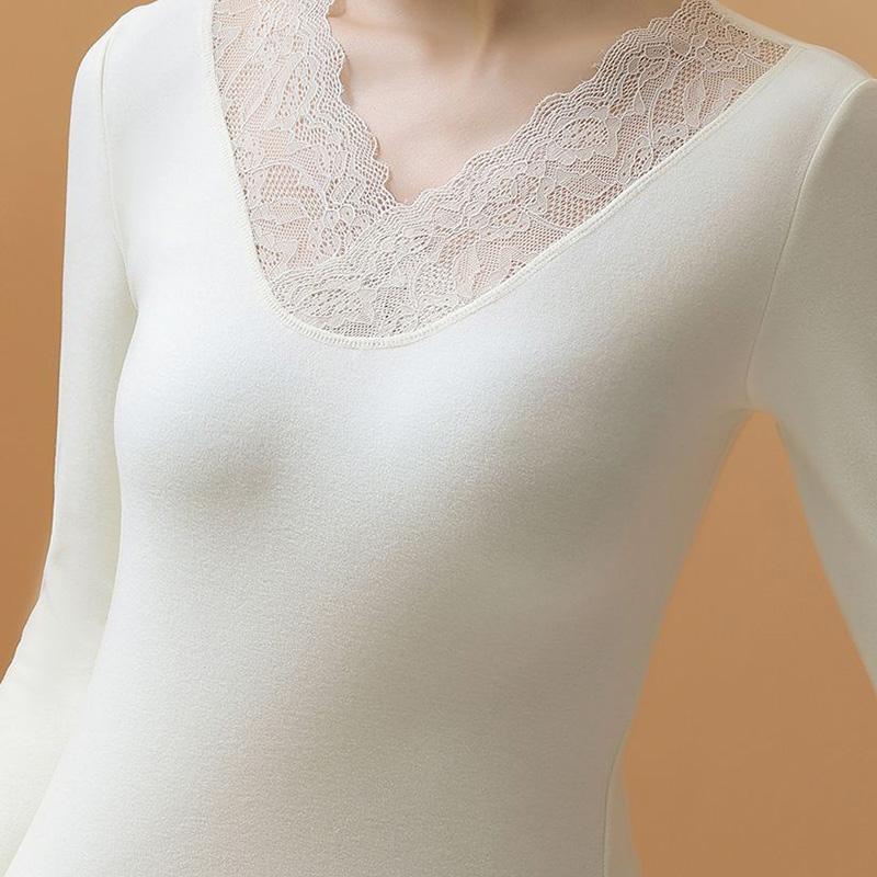Tops for Women Pullover Long Sleeve V-neck Autumn Winter Warm Slim Thickened Lace Top