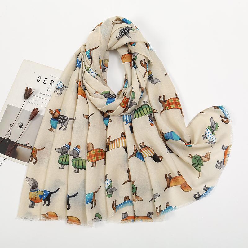 Animal Scarf Tassel Viscose Shawl Dachshund Dog Cat Pattern Scarves Women Muslim Hijab Cute Head Wraps Muffler
