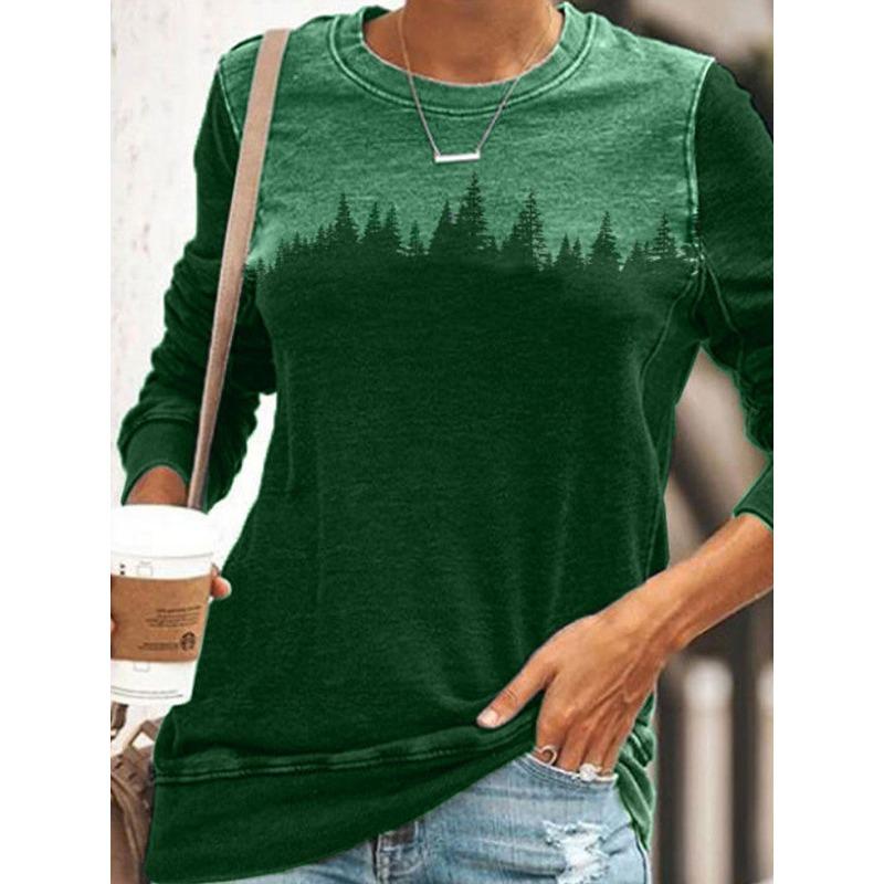 Round Neck 3D Gradient Color Printed Top Fashionable Casual Long Sleeved Women's T-shirts