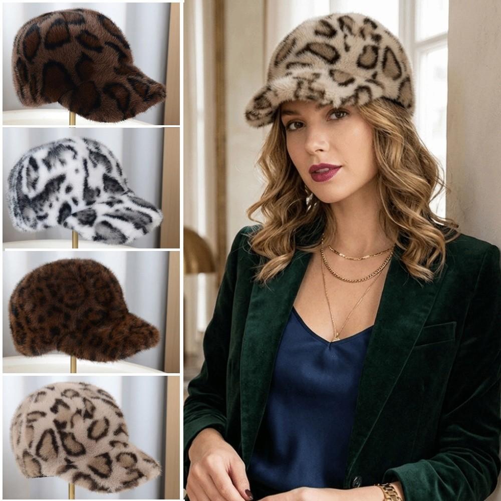 Thick Lining Faux Mink Cap Leopard Print Plush Hat New Baseball Cap Autumn Wear