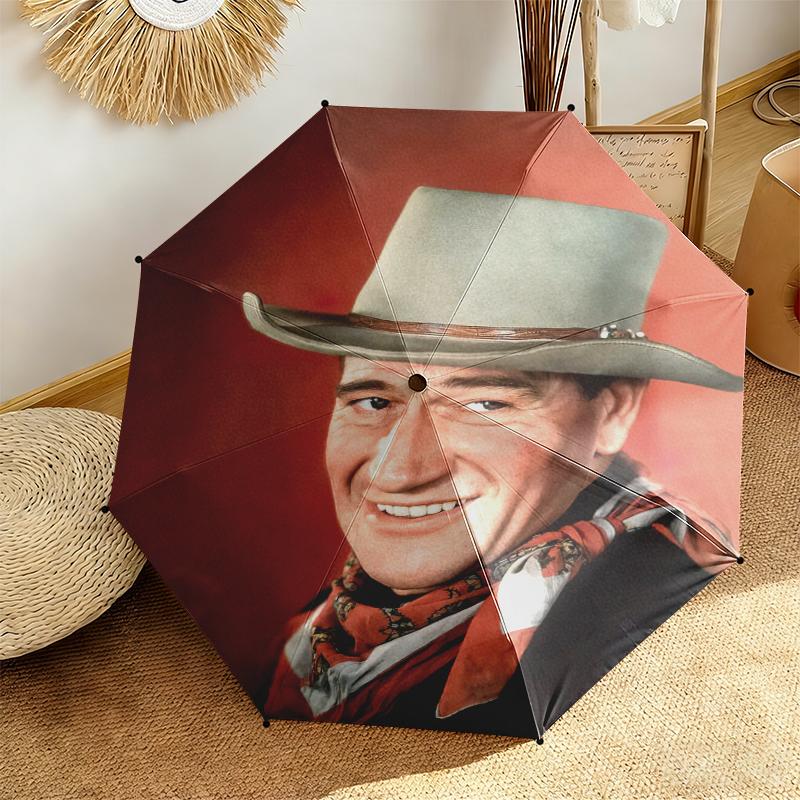1pc John Wayne's Golden Age Umbrella Portable Folding Umbrella Iron Frame Hole Bone Structure Outdoor Home Umbrella