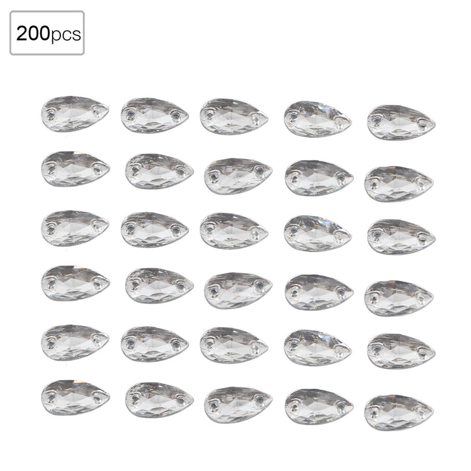 

200 Pcs Crystal Bead Acrylic Resin Drip Sewing Rhinestone Buttons 7x12mm Shoe Decoration (White ) білий