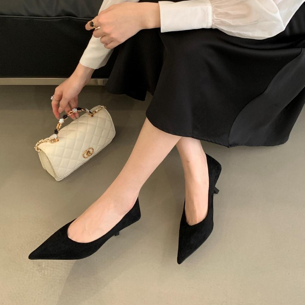 2025 Autumn and Winter New Pointed Thin High Heel Suede Shallow Mouth Foot Cover Versatile OL Professional Women's Single Shoes