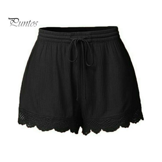 

Летние женские шорты трапециевидной формы с кружевным краем, чистый цвет, большие размеры, эластичный шнурок с высокой талией, плиссированные, свободные, повседневная домашняя одежда для свиданий, пляжный мини-отпуск 4XL чёрный