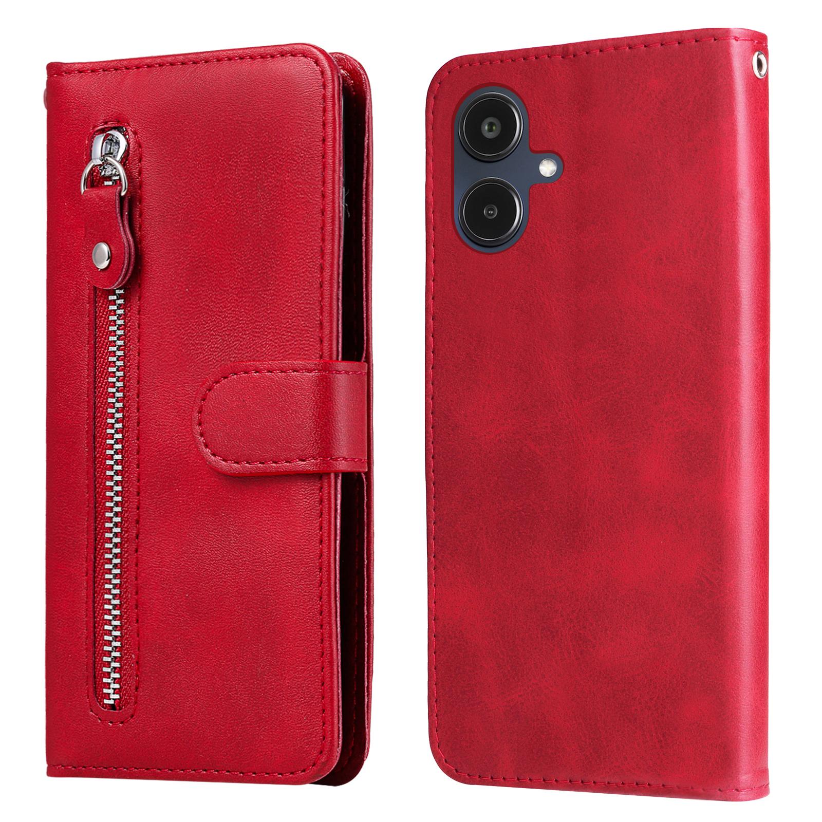 

For Samsung Galaxy A25e PU Leather Cases with Zipper Pocket Wallet Phone Cover Stand Red