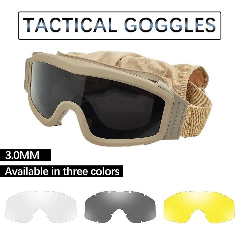 Tactical Goggles 3 Lens Wind Dust Proof Shooting Motocross Motorcycle Mountaineering Glasses Safe UV Protection