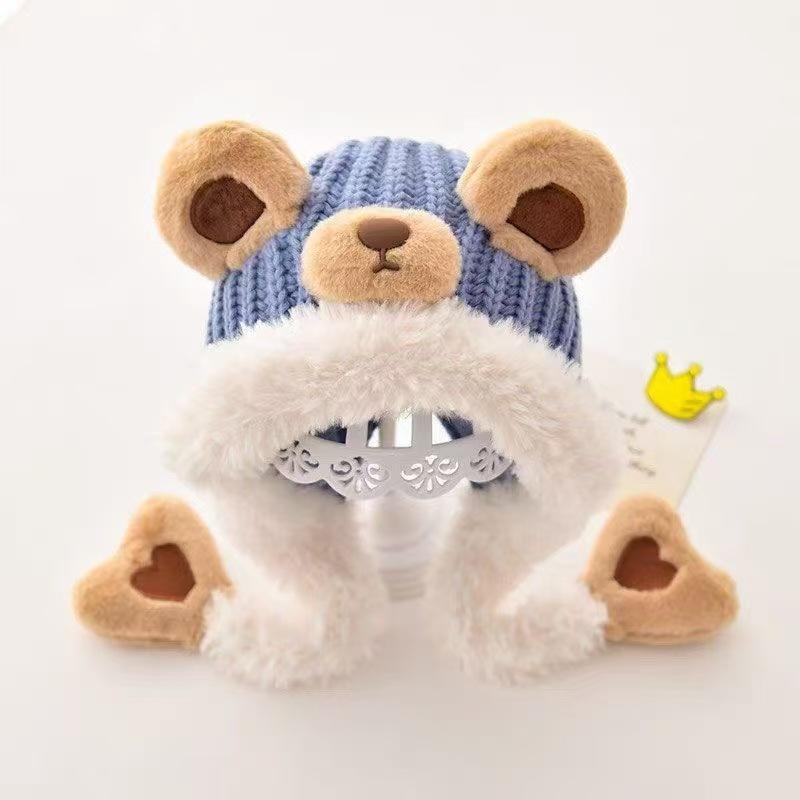 Korean season children s knitted hat retro letter embroidery baby thickened warm pullover hat ear protector wool hat