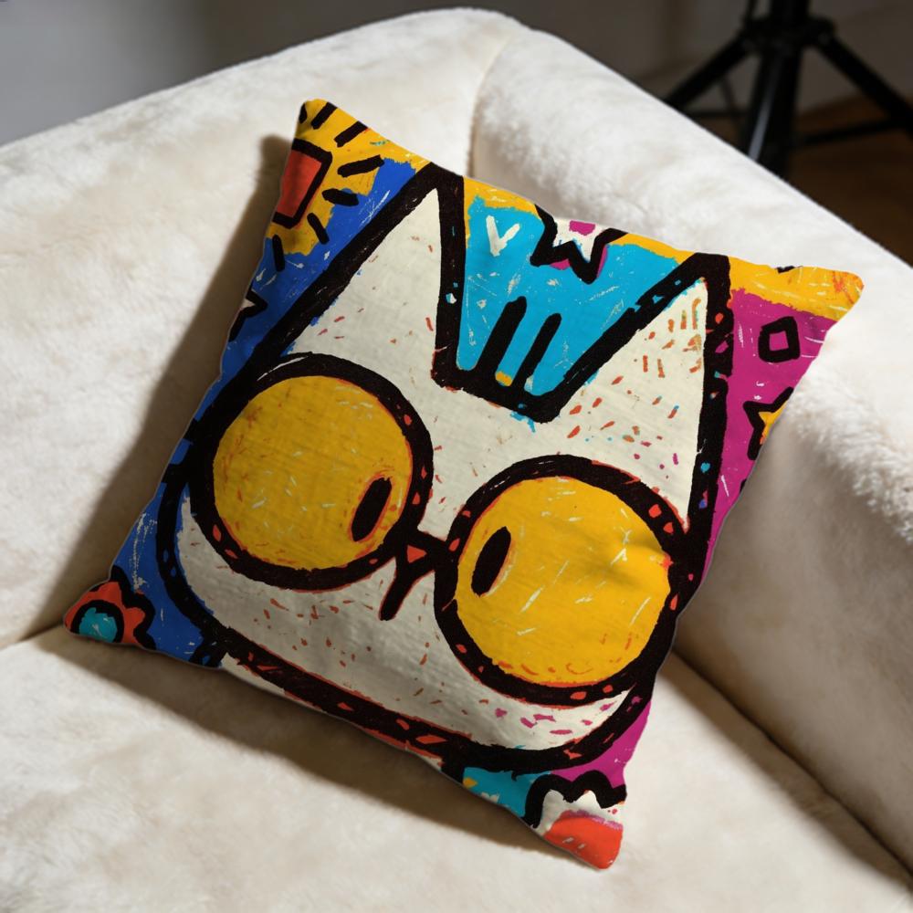 Doodle Cat Collection Cushion Cover Soft Decorative Pillow Case Suitable For Bedroom Sofa Car Travel Use