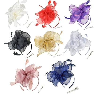 Eleganter Feder Organza Fascinator Haarreif Kirchenkleid Verkleidung Hochzeits Kopfschmuck