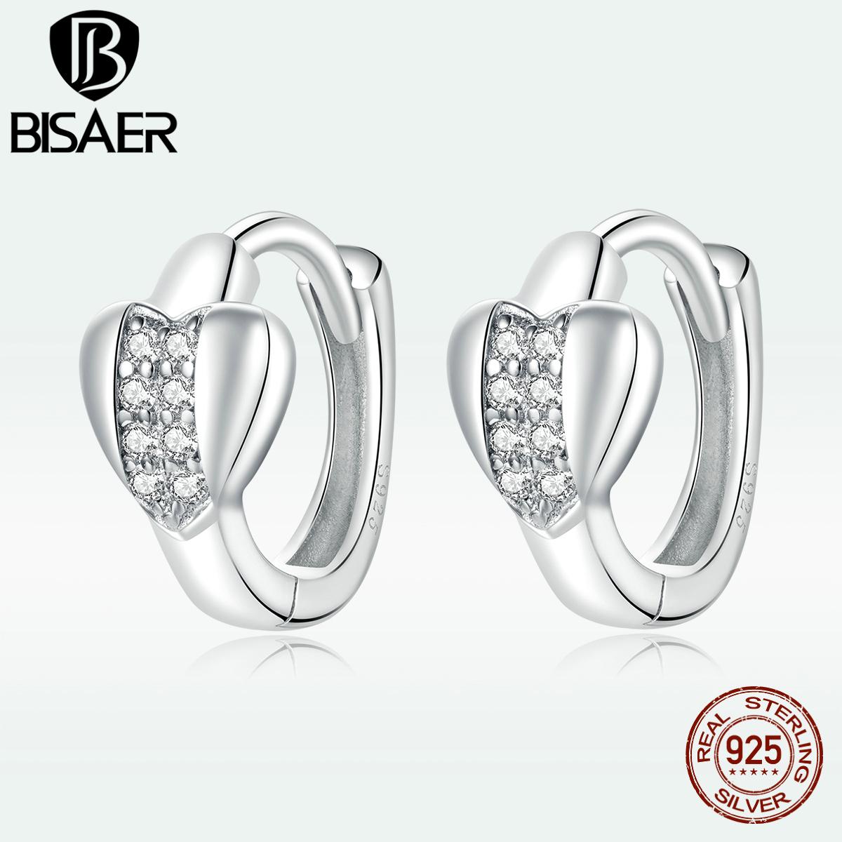 

BISAER Стерлингового серебра 925 пробы платиновая блестящая пряжка в форме сердца для женщин ювелирные изделия