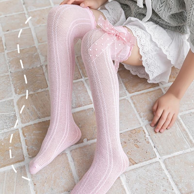 Süße Spitzenrüschen Baby Strümpfe Schleifen-Dekor Kinder Kniehoch Baumwolle Säuglinge Lange Schlauchsocken Stilvolle Strumpfwaren
