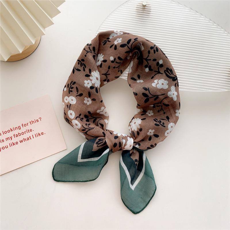 58cm Cotton Linen Women's Scarf Fashion Print for Hair and Neck Square Design