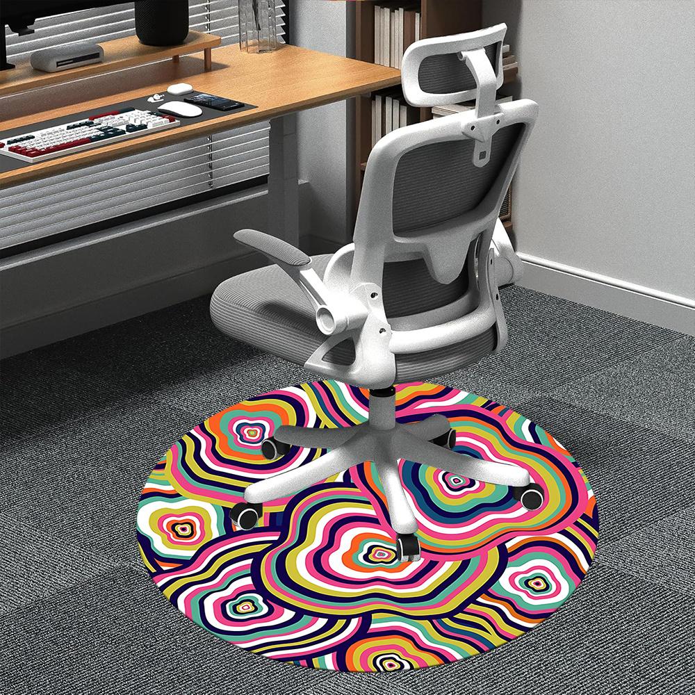 1pc Psychedelic Circles Office Round Area Rug, Indoor Mat Suitable ForOffice, Under Office Chairs Bedroom Living Room Home Decor, Room Deco Q065
