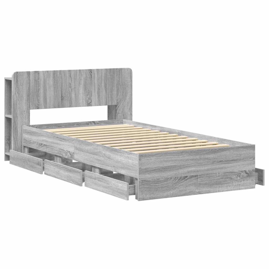 Bed Frame with Storage Space Grey Sonoma 75 x 190 cm Particleboard