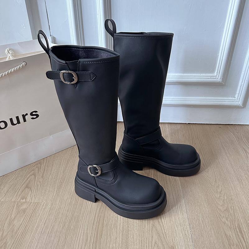 Autumn Winter Thick Heel Women Long Boots Fashion Slip On Slimming Shoes Vintage Ladies Knight Botas