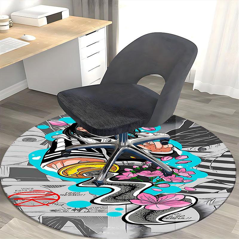 1pc Anime Character with Snake Round Carpet - Office Chair Mat, Anti-Slip Rug for Home Decor, Living Room, Bedroom, Game Room