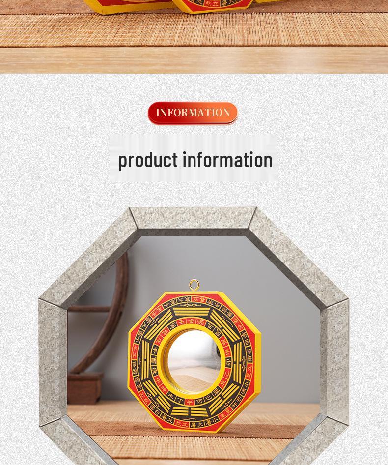 Small Outdoor Bagua Mirror: Convex/Concave Door & Window Ornament with Wooden Board