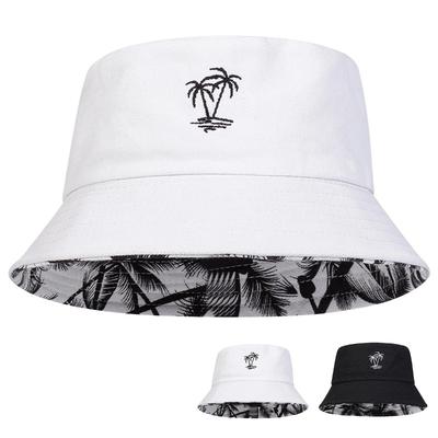 Unisex Kokospalmen-Stickerei Doppelseitig tragbare Fischerhüte Outdoor Freizeitkappe