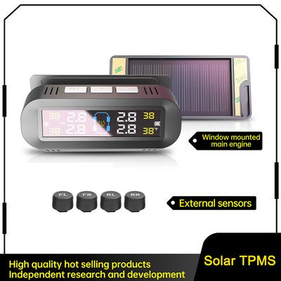 TPMS Solar Alarma de Presión de Neumáticos de Coche Pantalla Digital a Color 4 Sensores Externos Impermeable Advertencia de Temperatura de Presión de Neumáticos