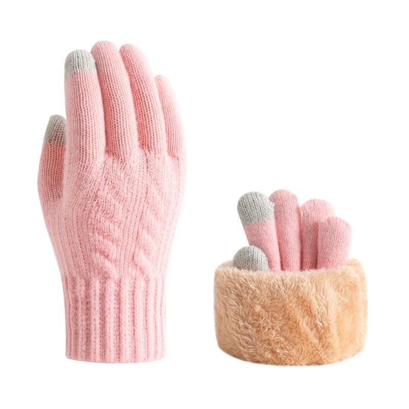 Gloves Women's Winter Velvet Thickened Korean Version Cold-proof Cute Riding Touch Screen Warm Wool Knitted Gloves