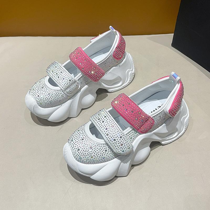 

Round head muffin bottom rhinestone casual sandals women s summer new cute fashion Velcro fashion sandals 35 розы красного