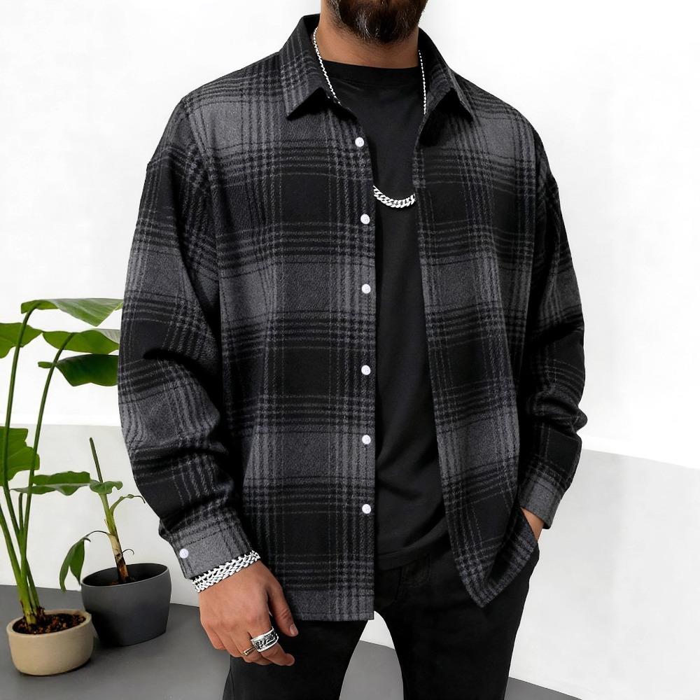 Men’s Checked Long-sleeved Shirt – Men’s Business and Casual Shirt