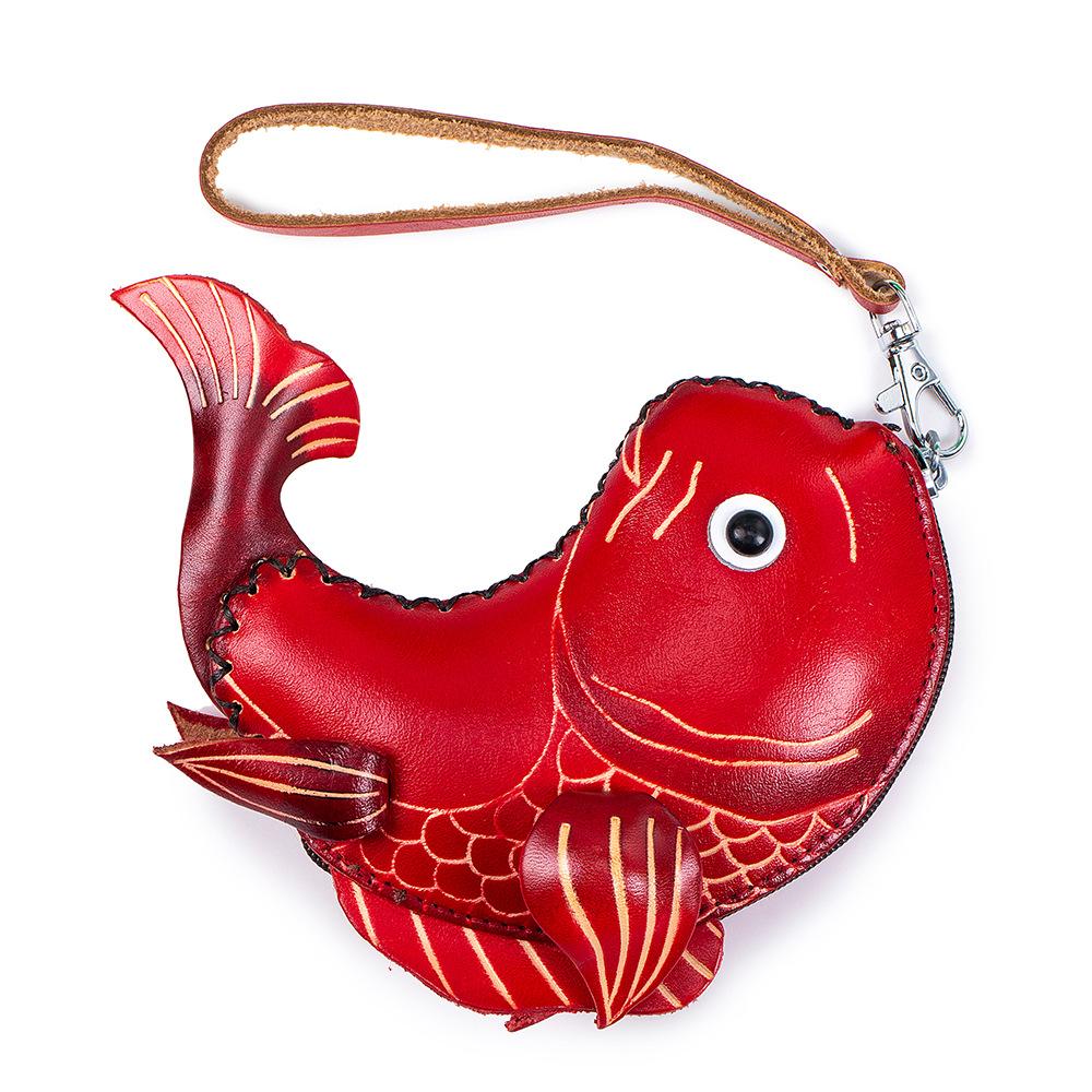 Cowhide Creative Handmade Change Bag, Wrist Bag, Key Bag, Coin Bag, Zodiac Animal Storage Bag