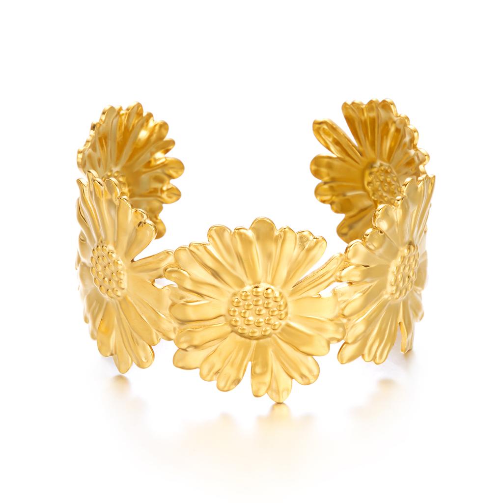 Exaggerated Stainless Steel Metal Shell Flower Cuff Bangle Bracelet for Women Vintage Gold Color Bangles Beach Party Jewelry New