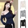 Irregular Collar Long Sleeve T-Shirt Women Basic Solid Off Shoulder TShirt