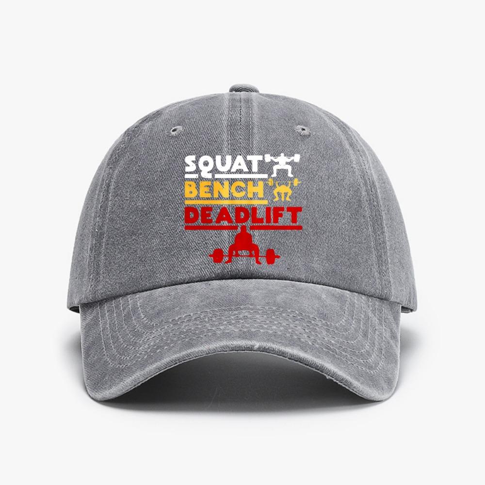 Funny Powerlifting Squat Bench Deadlift Weightlifting Unisex hat Washed Distressed Denim caps Breathable Baseball Cap casual hats Adjustable
