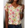 Women's Shirt Print Floral Graphic Vintage Daily Stylish Short Sleeve V Neck Regular Tops Casual Daily Yellow Pink Summer Spring